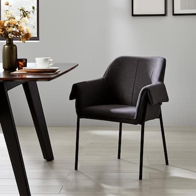 HomeRoots Gray and Black Upholstered Fabric Dining Arm Chair - 29.5' X '32.5' X '24.5