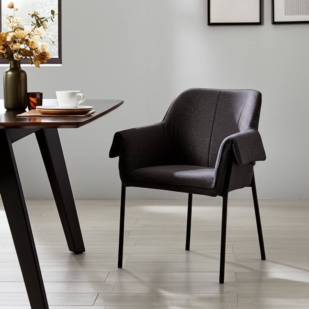 HomeRoots Gray and Black Upholstered Fabric Dining Arm Chair - 29.5' X '32.5' X '24.5