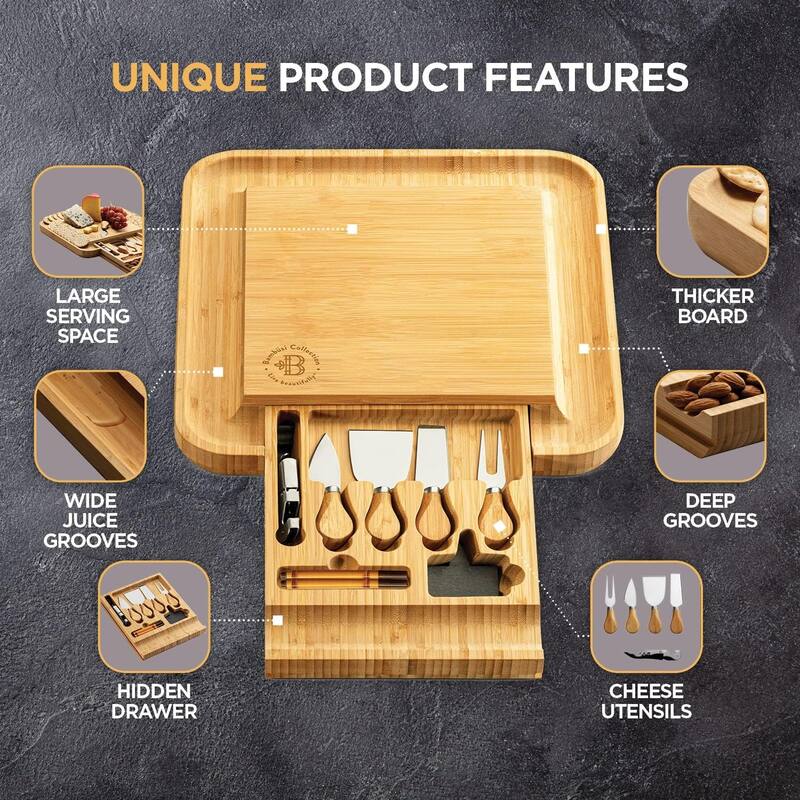 Charcuterie Board Gift Set – Bamboo Cheese Board Set with Knives, Perfect Gift for Housewarming, Wedding Gifts, and Birthdays