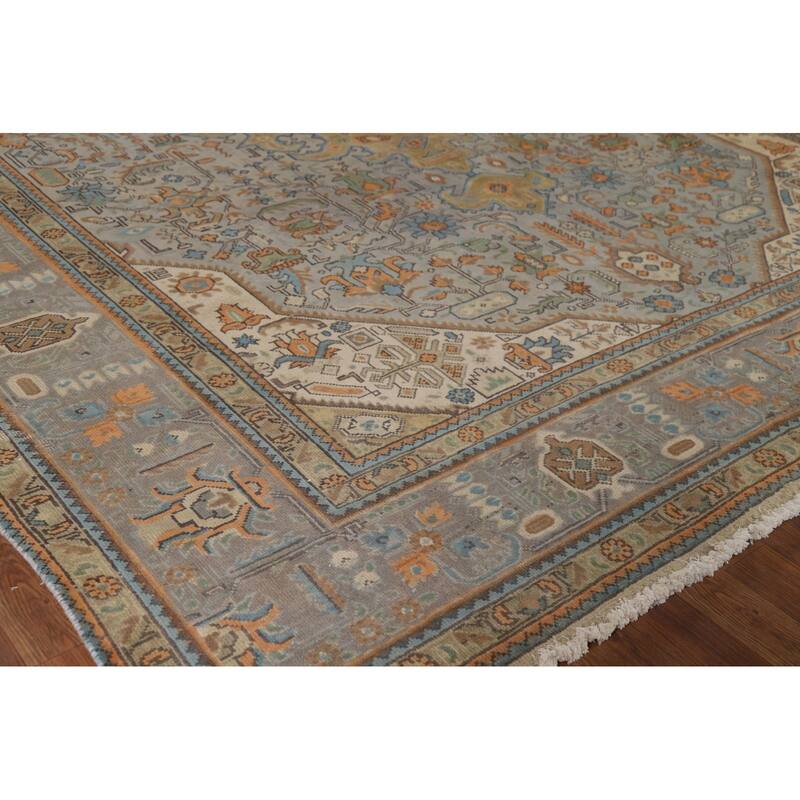Grey Geometric Tabriz Vintage Persian Area Rug Handmade Wool Carpet - 8'1" x 11'3"