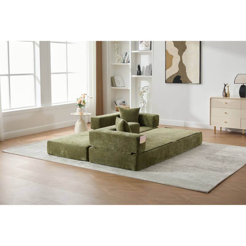 Queen Foldable Sofa Bed, 6-in-1 Convertible Sleeper Sofa with Mattress, Chaise Lounge Loveseat with Removable Cover