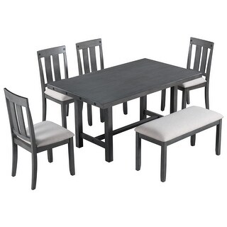 6-Piece Rustic Upholstered Dining Room Table Set with 4 Chairs&1 Bench ...