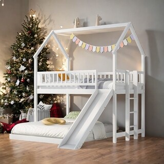 Twin over Full Bunk Bed with Slide and Built-in Ladder, House-Shaped ...