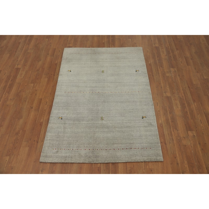 Hand Knotted Oriental 100% Wool Carpet Tribal Animal Pictorial Greys & Charcoal Gabbeh Area Rug - 5' 11'' X 3' 11''