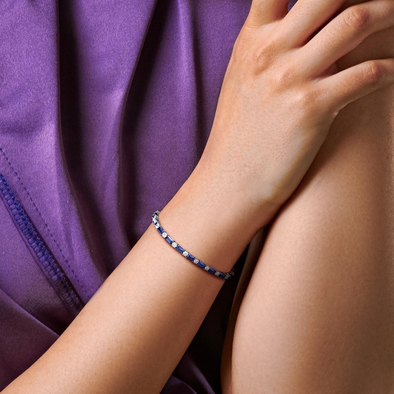 Miadora 18k White Gold Lab Grown Diamond and Created Ruby or Sapphire Tennis Bracelet
