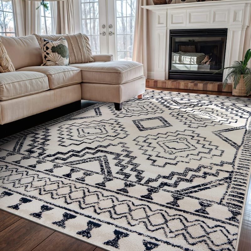 Contemporary Distressed Geometric Area Rug