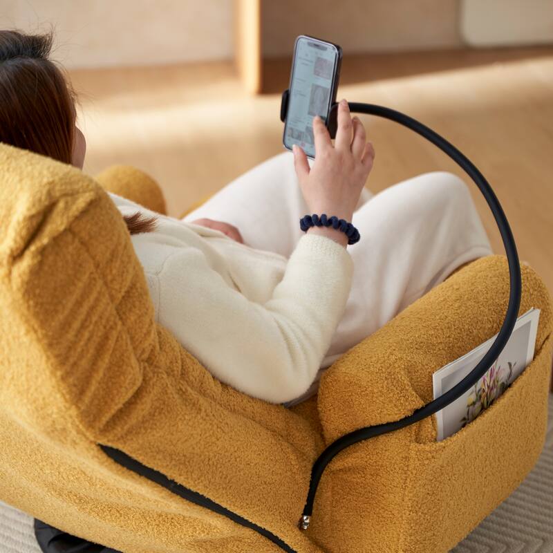 Upholstered 360° Swivel Manual Leisure Recliner with Mobile Phone Holder, Adjustable Headrest and Backrest