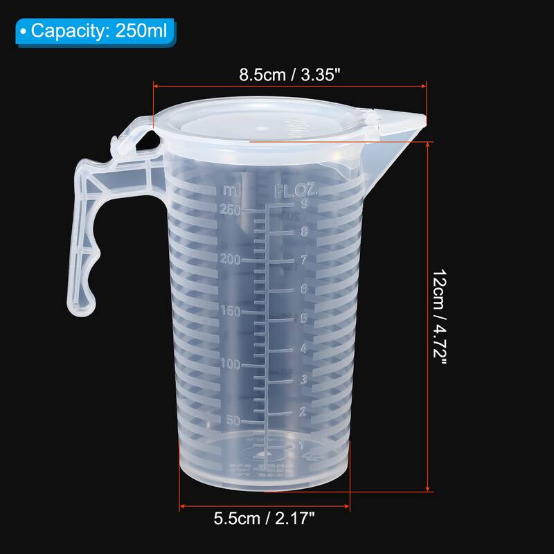 Graduated Beaker, 250ml PP Plastic Cup Double Sided Black Graduations - Transparent - Transparent