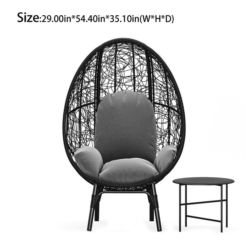 Rattan Egg Chair with Same Color Cushion and Black Side Table Bed