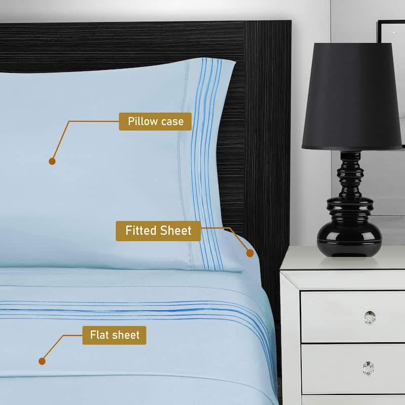 Superior Embroidered Microfiber Deep Pocket Bed Sheet Set