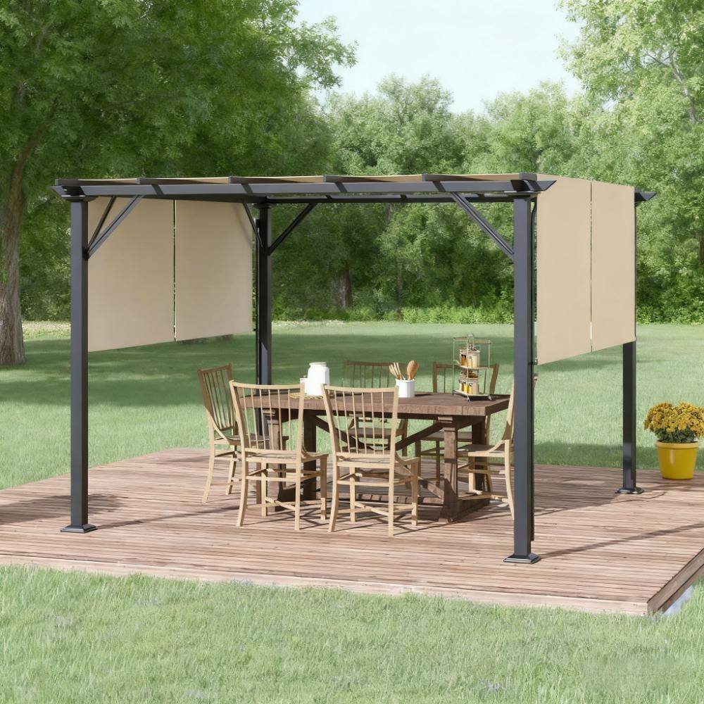 12' x 10' Metal Patio Shelter with Retractable Canopy and UV Protection