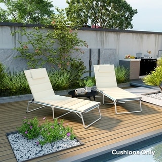 Outsunny Outdoor Lounge Chair Cushion Set of 2, UPF50+ 230gsm Olefin and 25D Foam, Foldable Patio Chaise Lounge Cushion Set