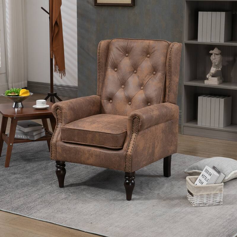 Coffee Modern 29.33" High Back Upholstered Arm Chair with Sturdy Wood Legs and Nailheads for Living Room - Coffee