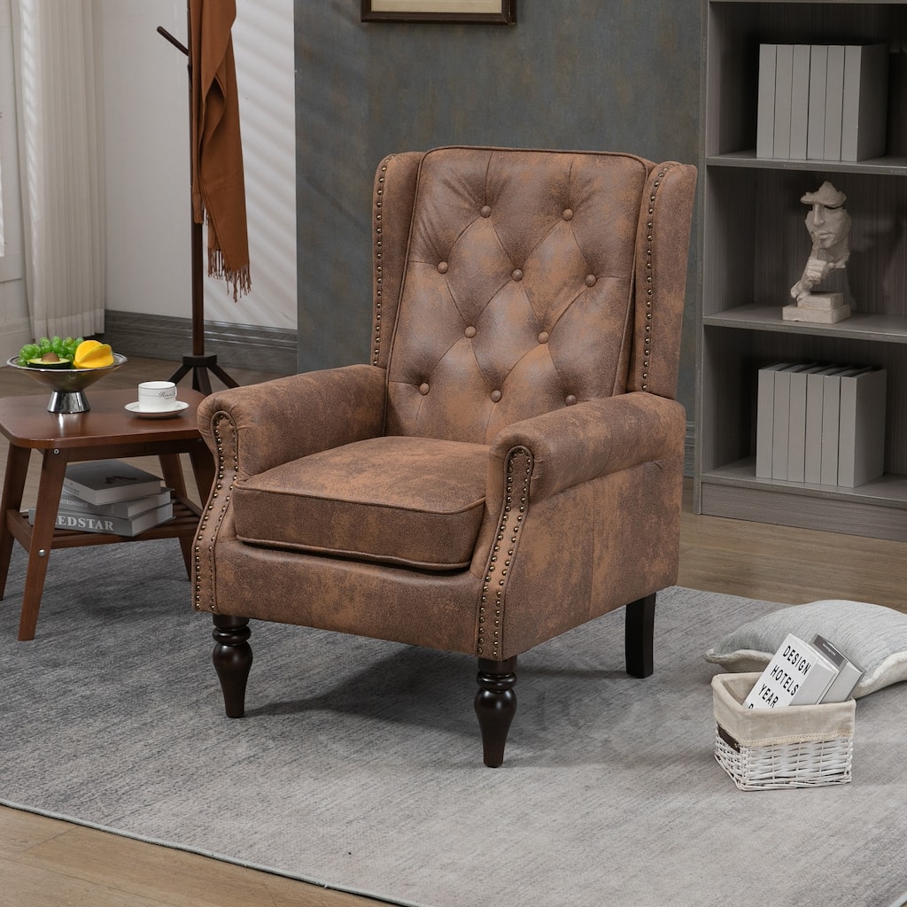 Coffee Modern 29.33" High Back Upholstered Arm Chair with Sturdy Wood Legs and Nailheads for Living Room