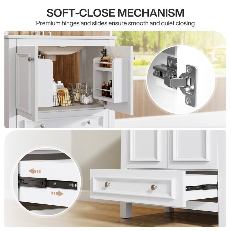 30 Inches Modern Bathroom Vanity Cabinet with Ceramic Basin & 1 Drawer