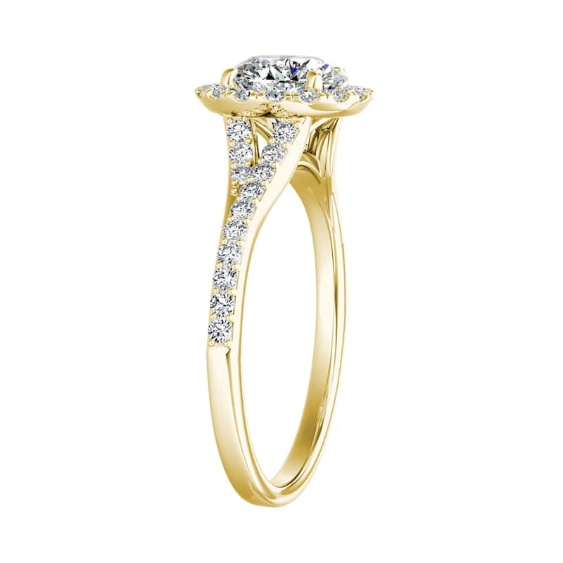 Auriya 14k Gold Round Moissanite Halo Engagement Ring 0.85ctw