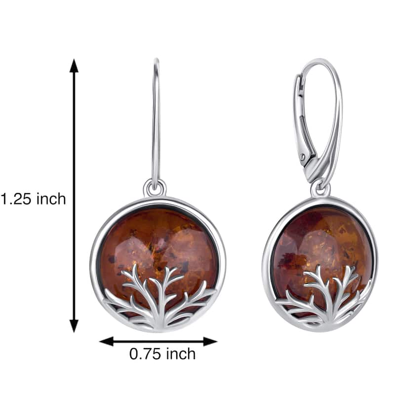 Baltic Amber Tree Earrings Fishhook in Sterling Silver