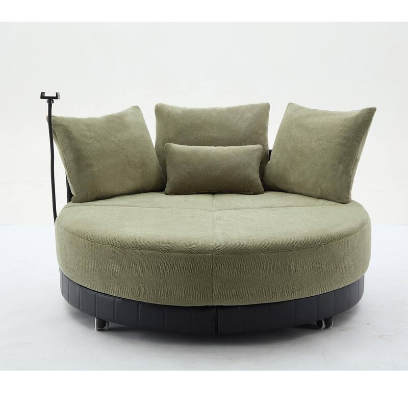 52.75" W Oversized Round Accent Chair 360° Swivel Barrel Chair with Wheels & Adjustable Phone Stand
