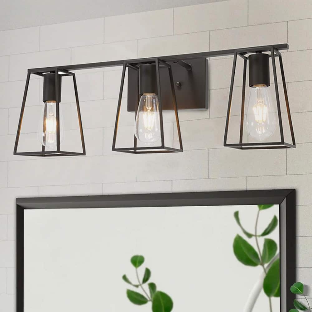 Modern 3-Light Over Mirror Vanity Lighting With Metal Frame Design - 3-Light: 25.98"