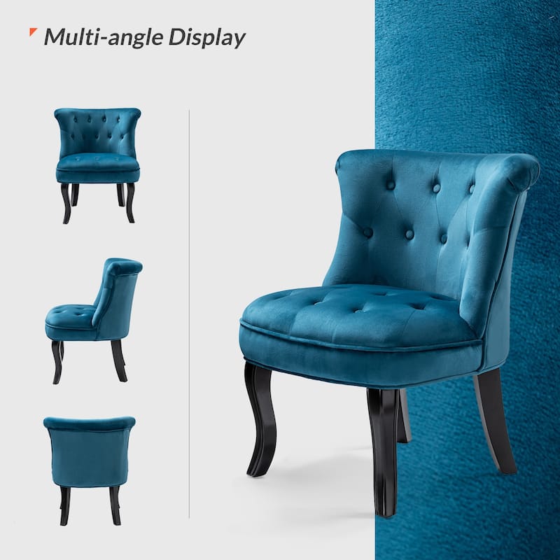 Paolino 25.1" Wide Traditional Velvet Button-tufted Back Stools with Wood Legs by HULALA HOME