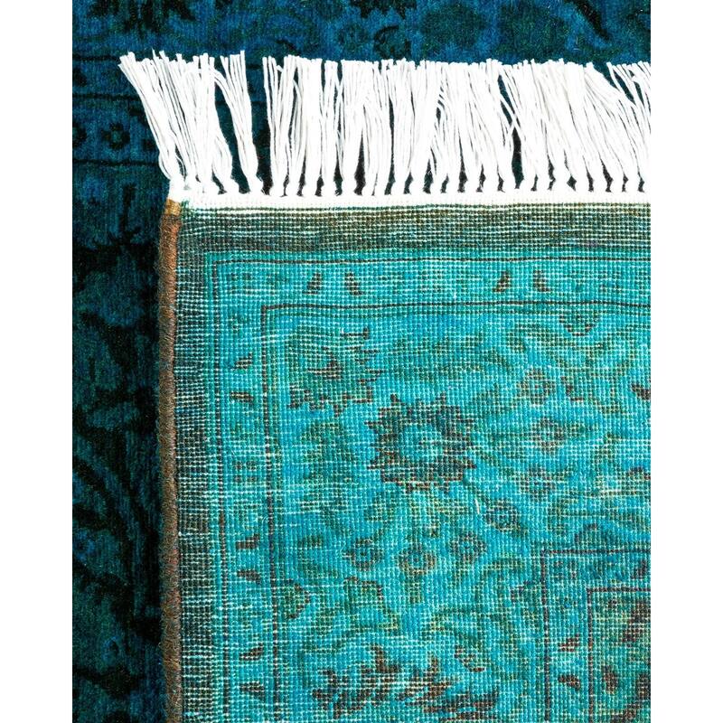 Overton Hand Knotted Wool Vintage Inspired Modern Contemporary Overdyed Blue Runner Rug - 2' 7" x 8' 2"