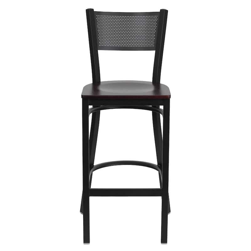 Black Grid Back Metal Restaurant Barstool - 19"W x 19.5"D x 42.25"H