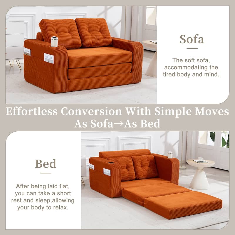 Convertible Sofa Bed, Expandable double Sofa Bed, 2 in 1 Convertible Sofa Bed, Fold Out Floor Couch with Pillows