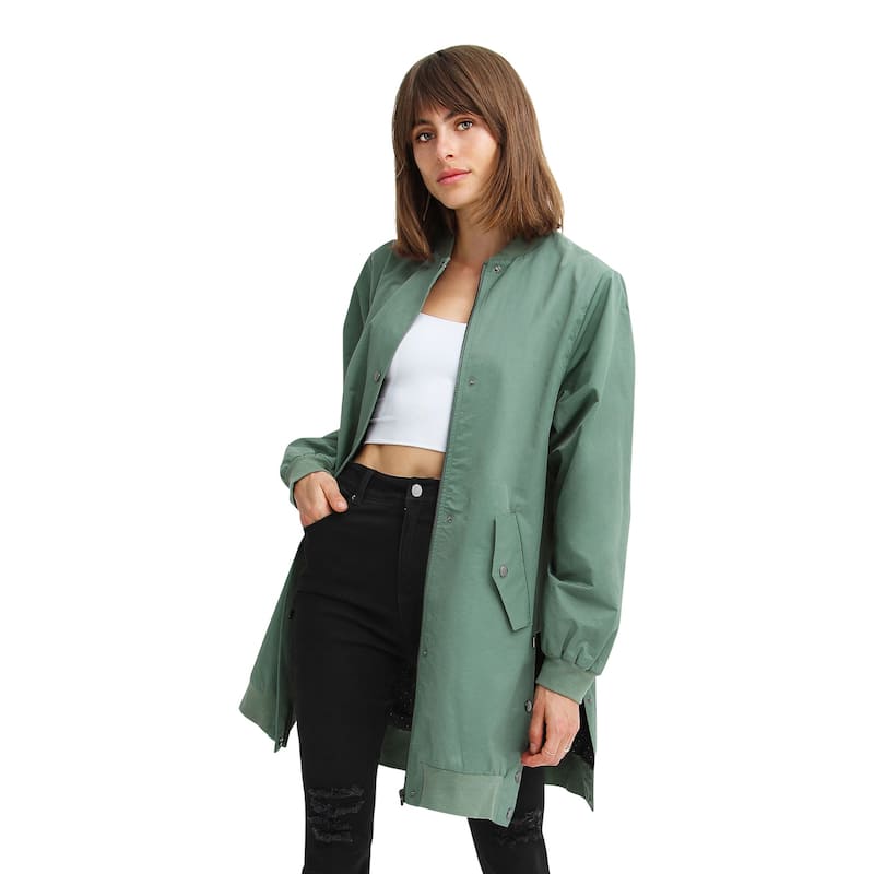 Chasing You Long Bomber Jacket - XS - Green