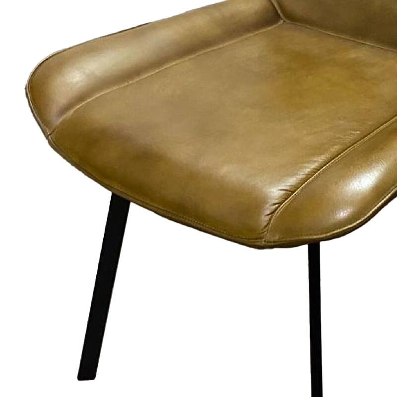 Isha Dining Chair Set of 2, Light Brown Faux Leather, Black Iron Legs