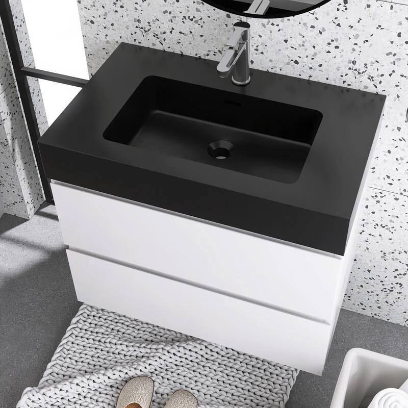 Single Sink Floating Bath Vanity in with Solid Surface Top