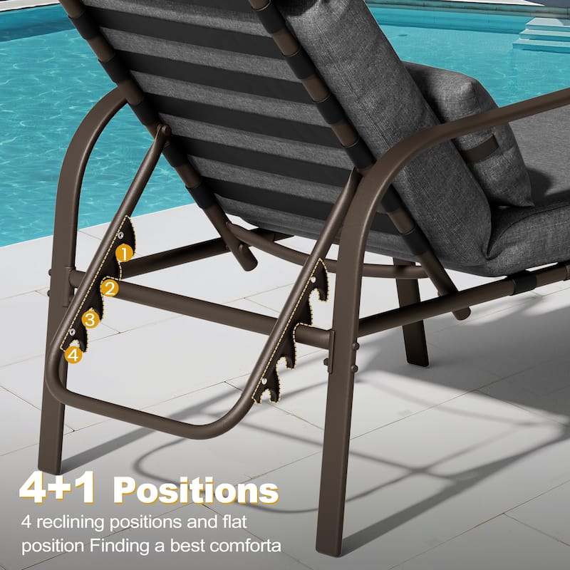 Outdoor Adjustable Patio Chaise Lounge Chair with Side Table Cushion
