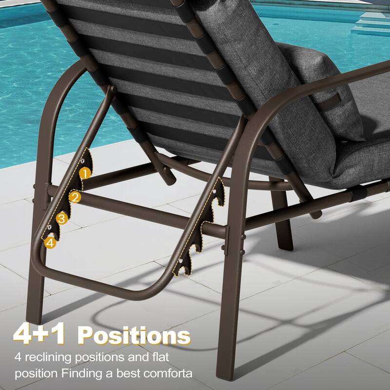 VredHom Outdoor Adjustable Chaise Lounge with Cushion and Pillow (Set of 2) - Set of 2