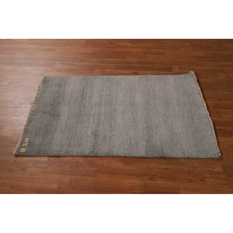Hand Knotted Oriental 100% Wool Carpet Modern Modern Greys & Charcoal Gabbeh Area Rug - 4' 0'' X 2' 7''