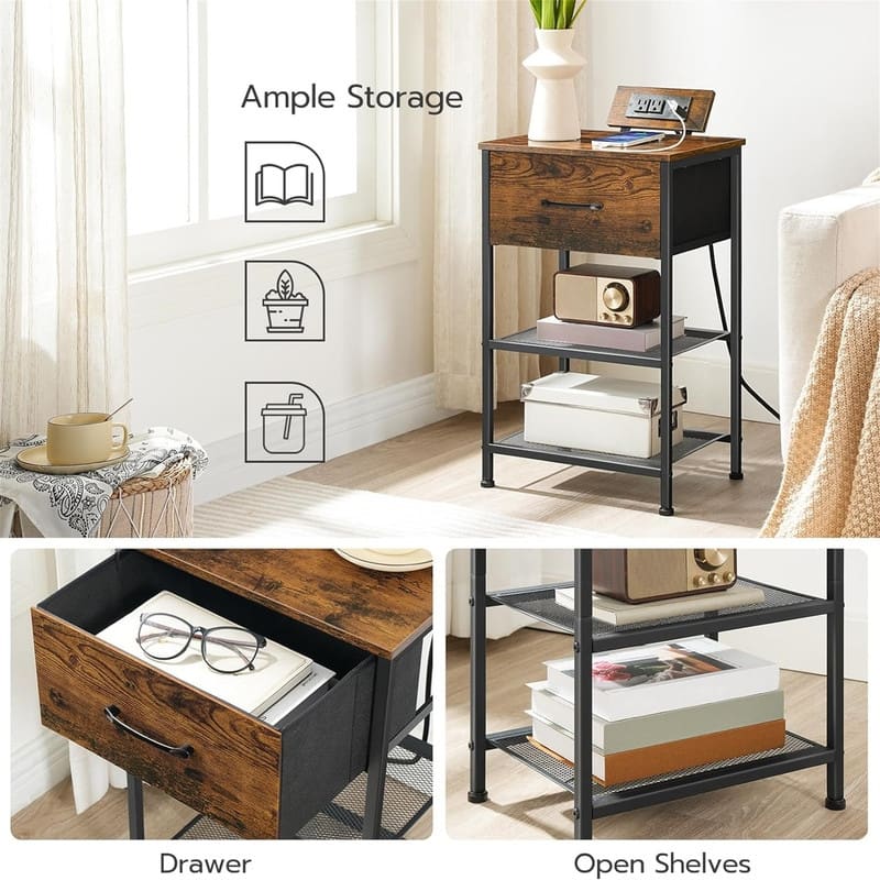 Nightstand with Charging Station End Tables with USB Ports Outlets