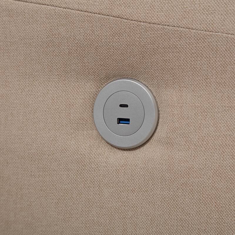 Modern 79" Button Tufted Linen Upholstered 3-seater Sofa with 2 USB Ports and Solid Square Plastic Foot