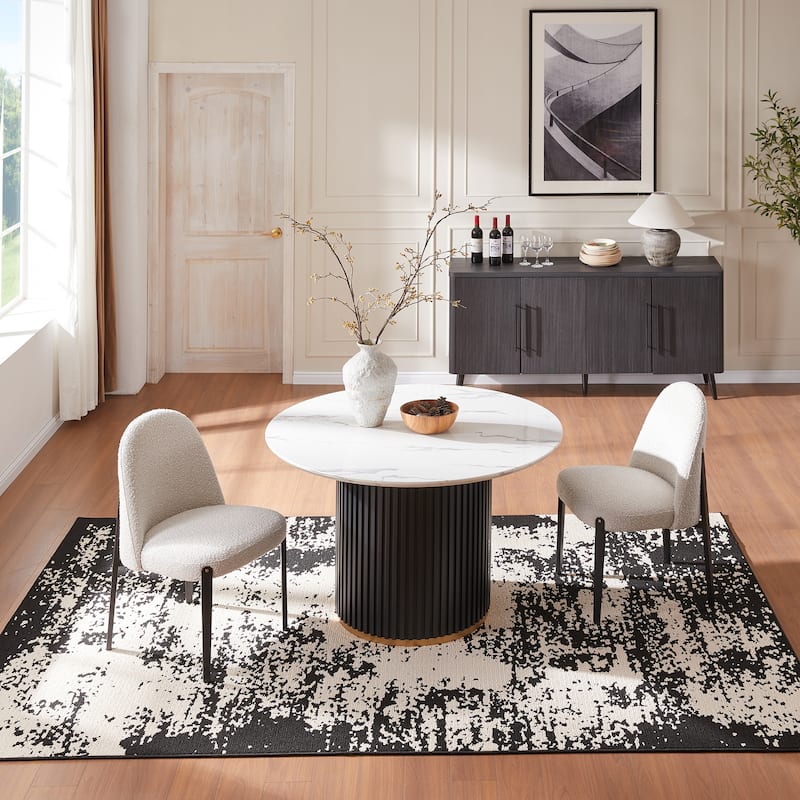 Morden Fort 3-Pieces Dining Set with Imitation Marble Table Top - White