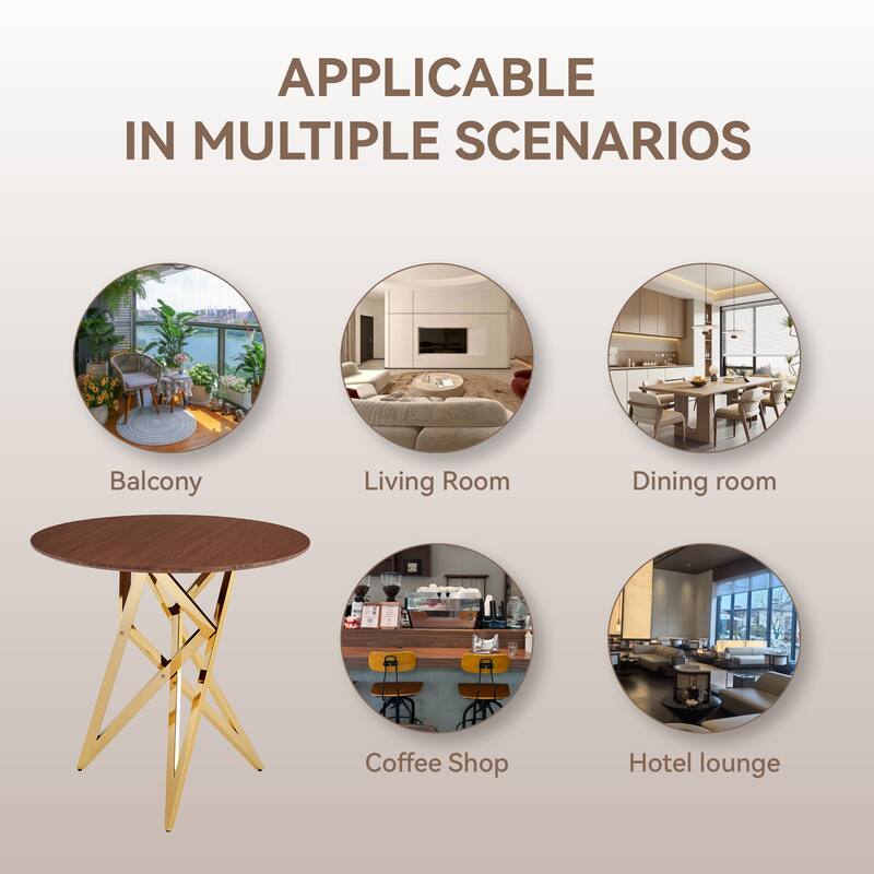 37Inch Round Dining Table, Small Round Kitchen Table With Golden Metal Legs, Suitable For 2 To 4 People