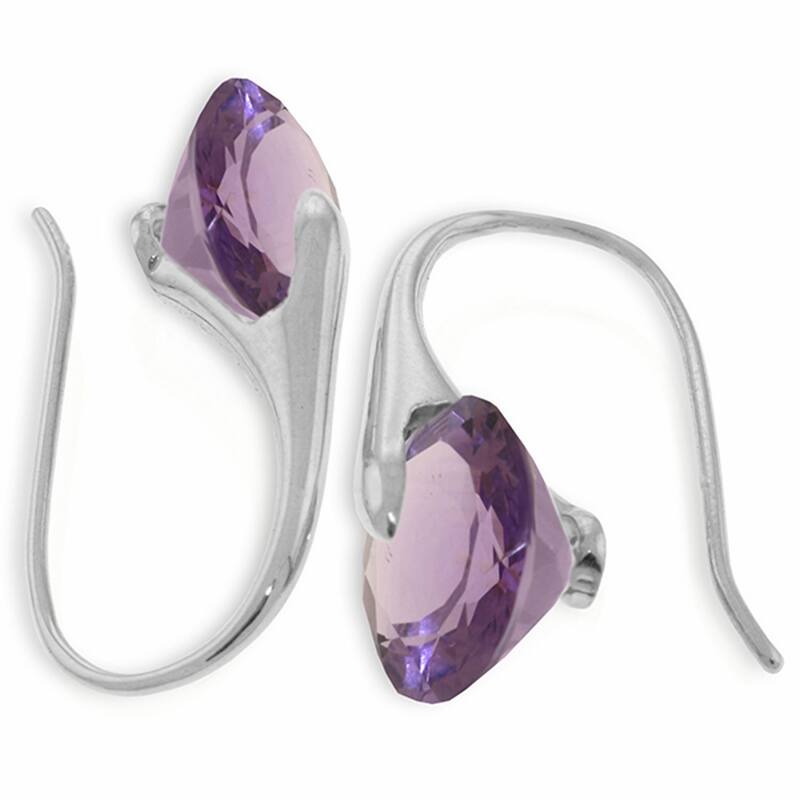 14K Solid Gold Fish Hook Amethyst Certified Gemstone Earrings