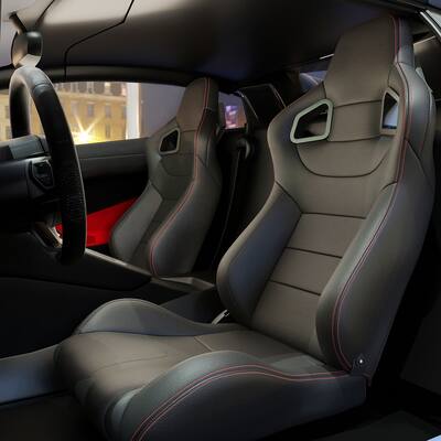 2PC Bucket Racing Seats Red Stitch Red Reclinable Back With Adjustor Slider(Not Including Seat Bracket)1 box of 2 pieces