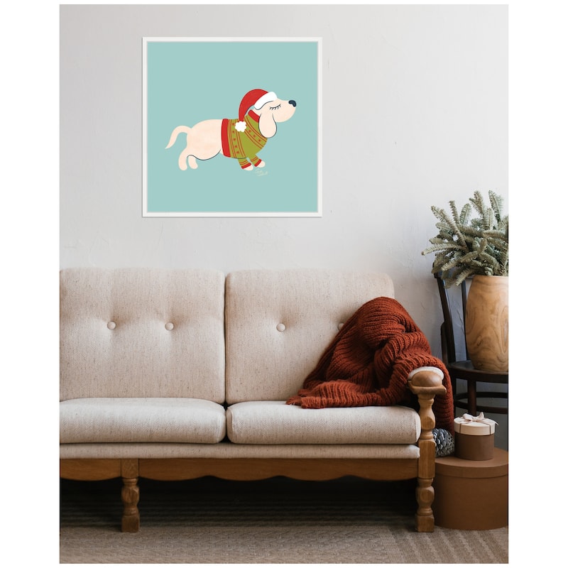 Kate and Laurel Framed Canvas Cute Christmas Beagle by Carrie Cantwell