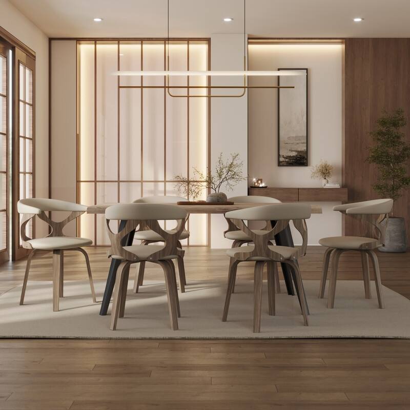 Klyne Leather Dining Chair with Poplar Wood Frame - Mid-Century Wooden Accent Chair with Swivel Base Set of 4