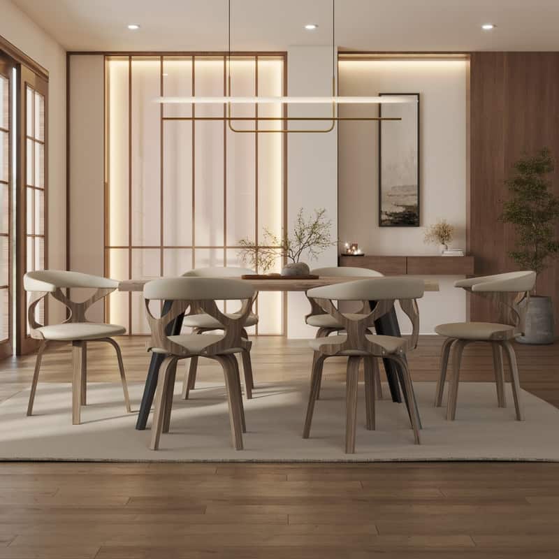 Klyne Leather Dining Chair with Poplar Wood Frame - Mid-Century Wooden Accent Chair with Swivel Base Set of 4