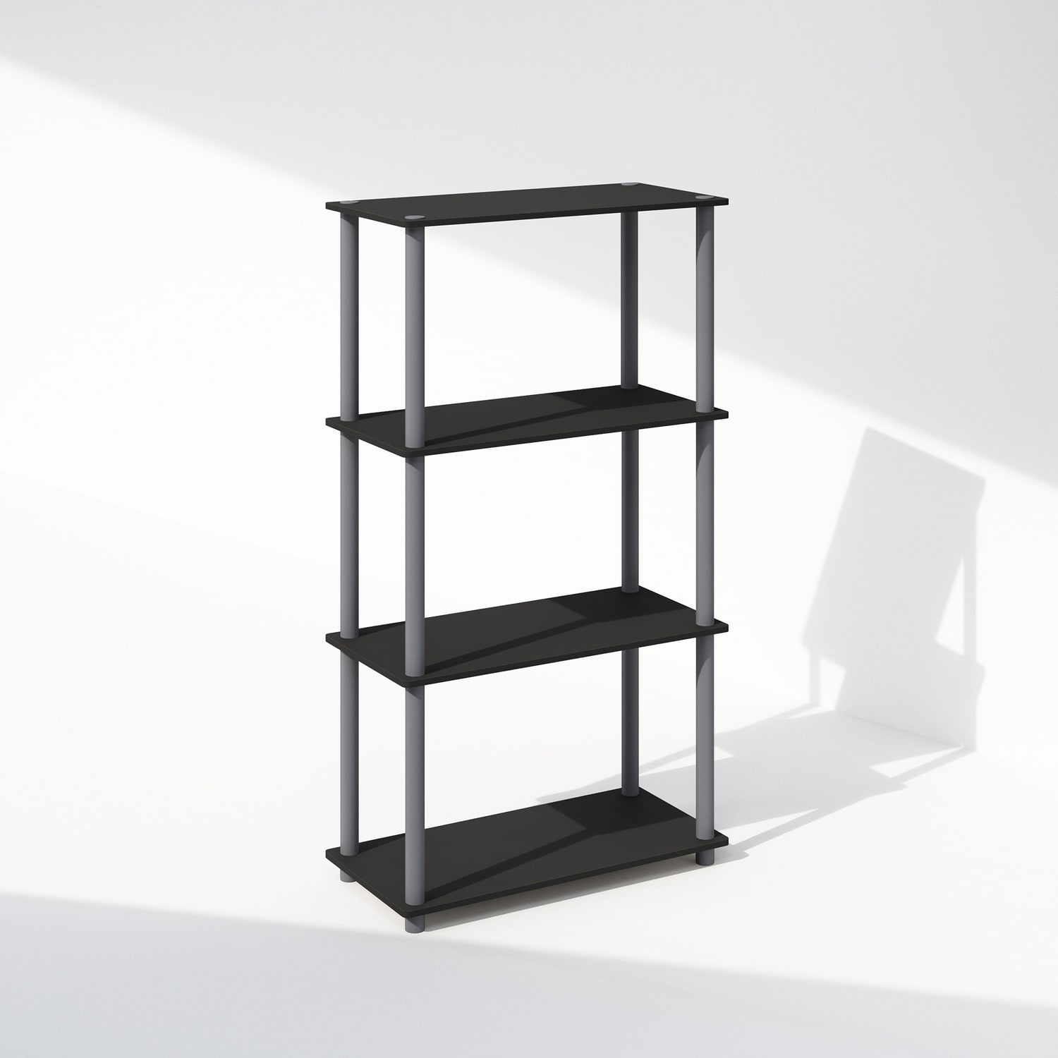 43.25 in. Tall Black/Gray Wood 4-Shelf Bookcase