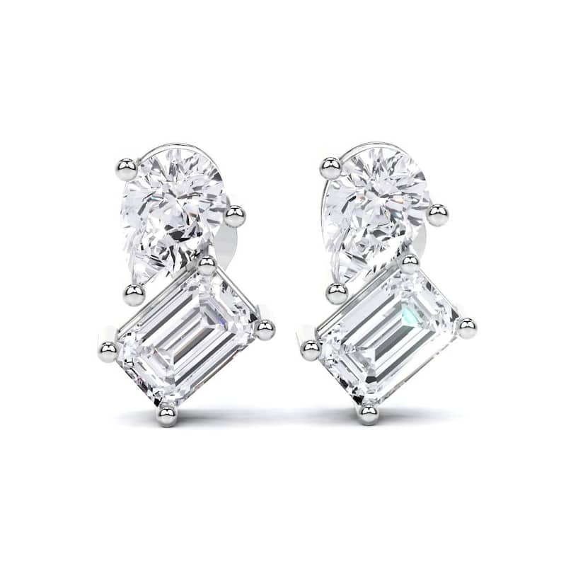 Auriya 14k Gold Pear-shaped and Emerald-cut Lab Grown Toi Et Moi Diamond Stud Earrings 2.55 ct. tw. Push-Back (F-G VS) - White - White - 2.55ct. tw.
