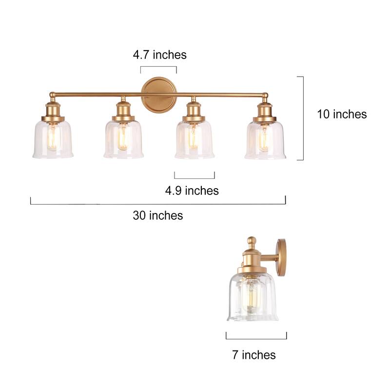 Ciare Modern Gold 4-light Bathroom Vanity Light Dimmable Glass Wall Sconces - Rose Gold 4-light - L 30" x W 7" x H 10"
