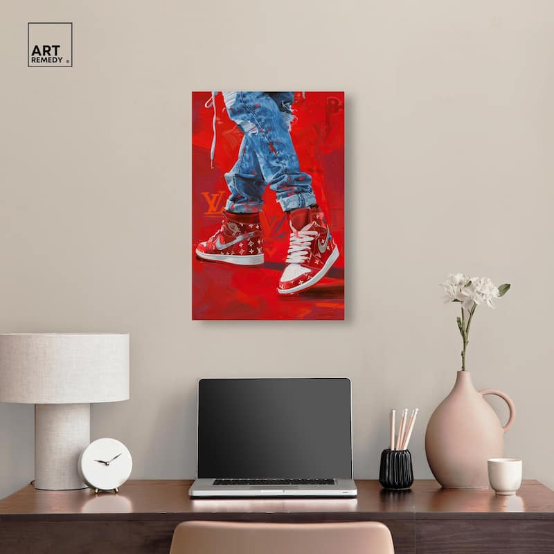Bold Red Glam Sneakers Canvas by Art Remedy, Gallery Wrapped