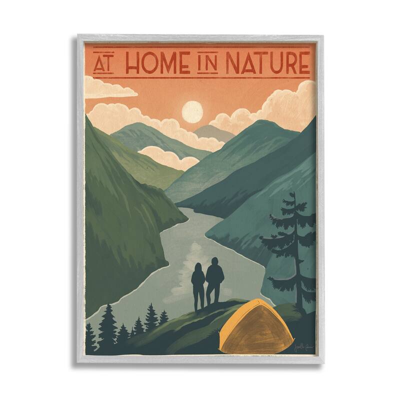 Stupell At Home In Nature Phrase Camping Tent Mountains Framed Wall Art - Green - 11 x 14 - Grey