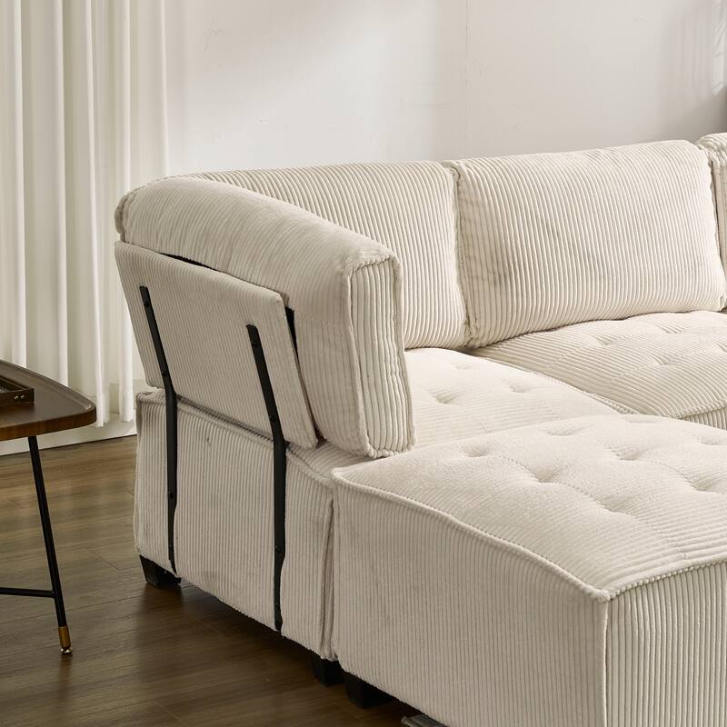 Ergonomic Lounge Modular Couch Corduroy Sectional Sofa with Deep Seat Ottoman Chaise and High-Rebound Thick Cushions