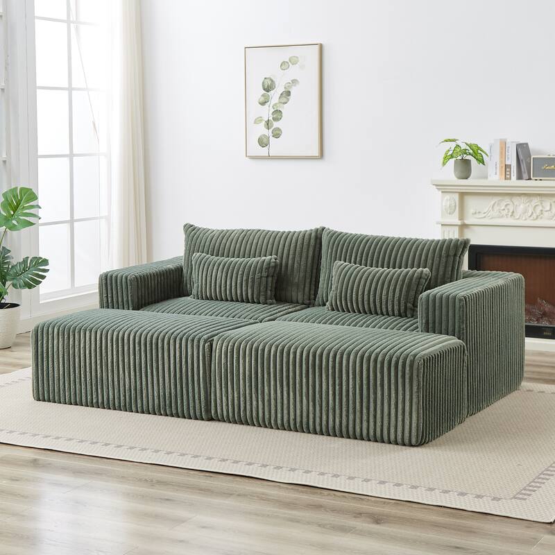 87'' Oversized Corduroy Chaise Lounge with Removable Ottoman Bench, Modular Sleeper Sofa Couch
