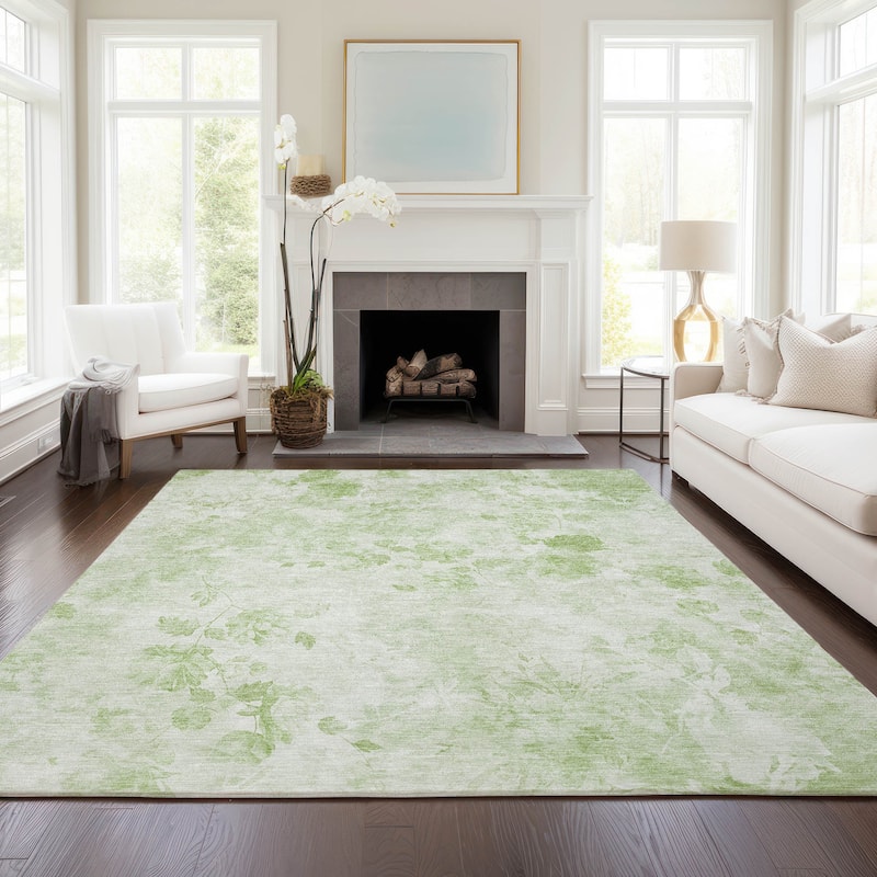 Machine Washable Indoor/ Outdoor Chantille Vanishing Floral Rug - Aloe - 9' x 12'